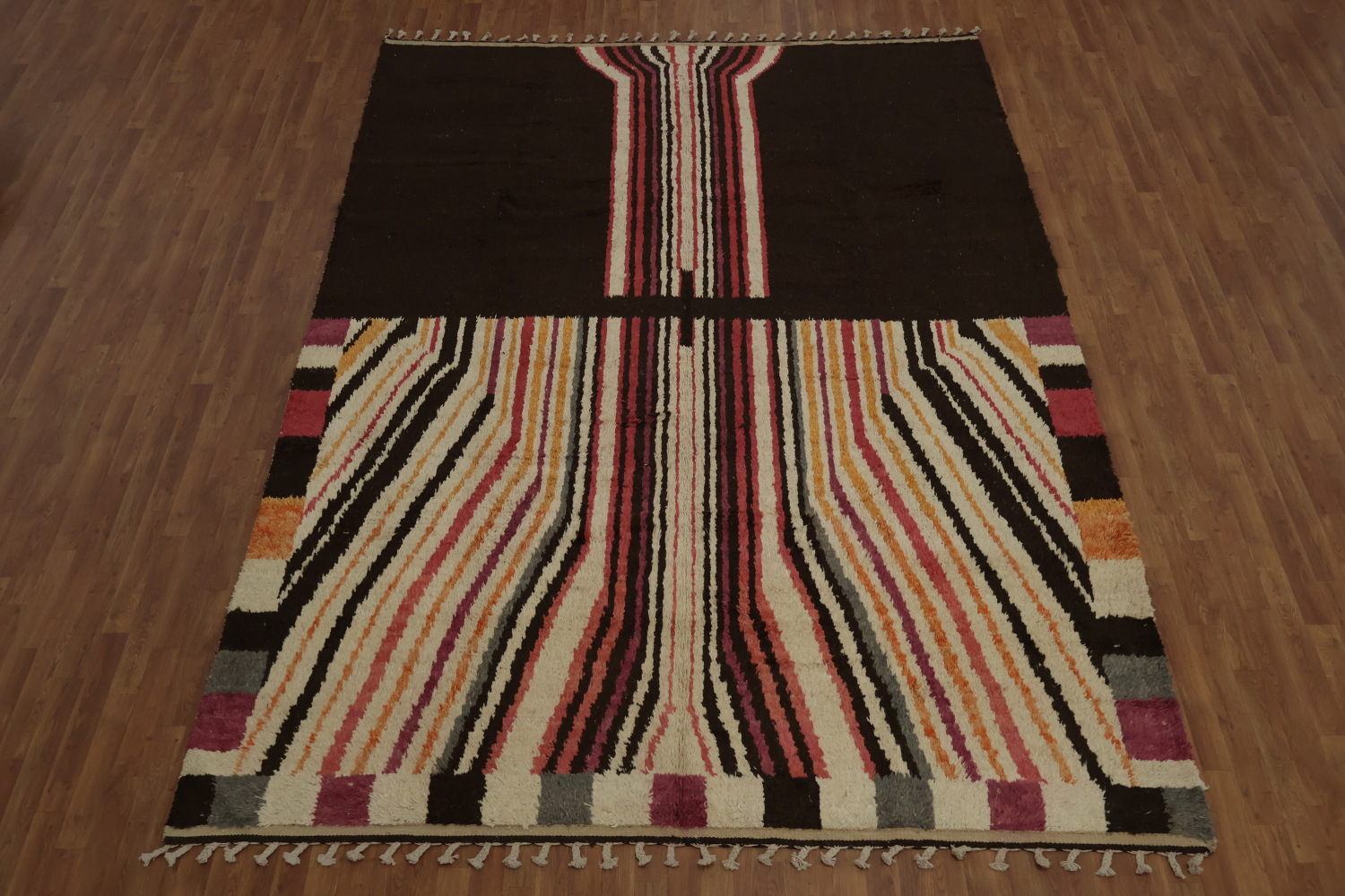 Handcrafted Wool Moroccan Area Rug 9x12 with Artistic Stripe Motifs