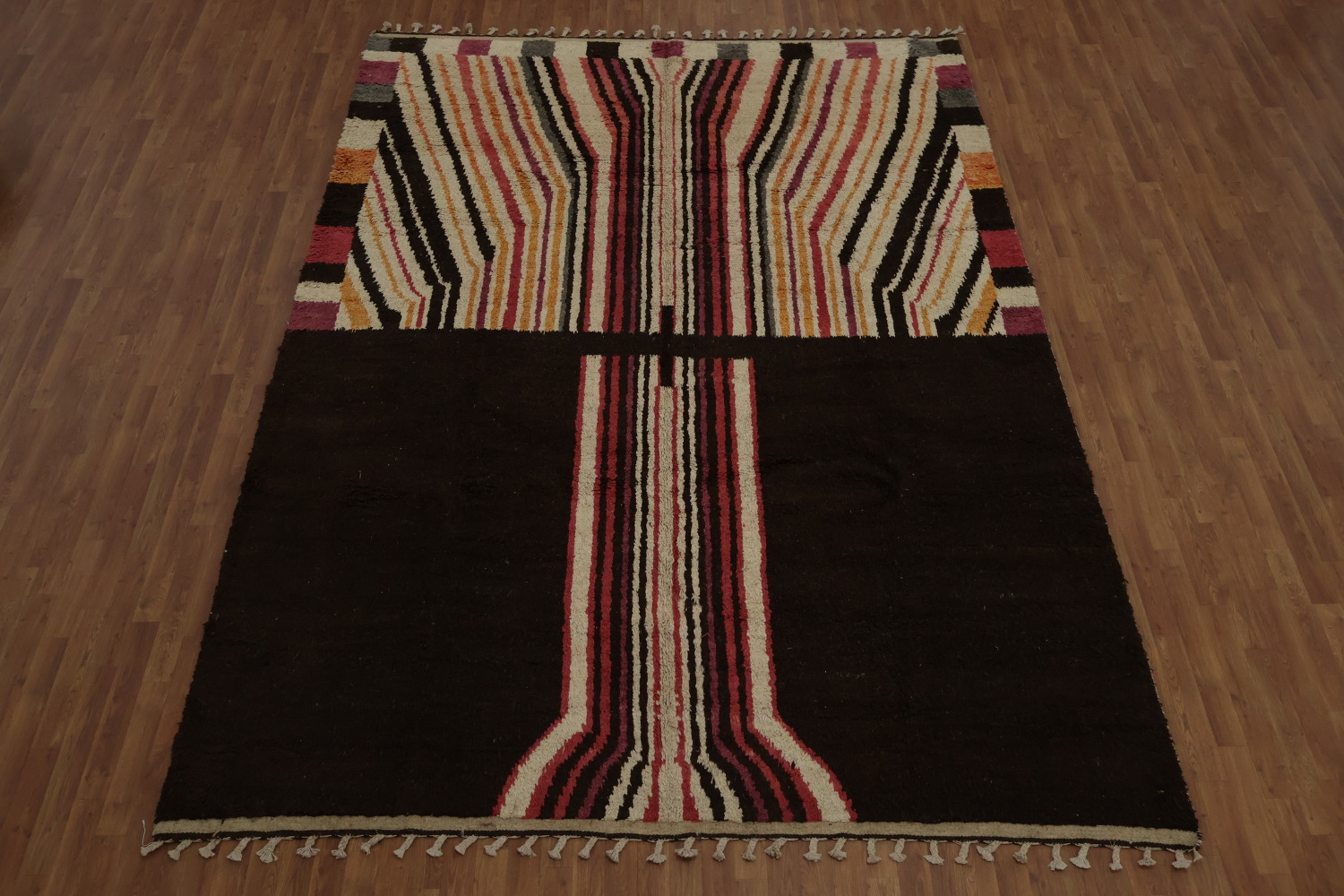 Handcrafted Wool Moroccan Area Rug 9x12 with Artistic Stripe Motifs