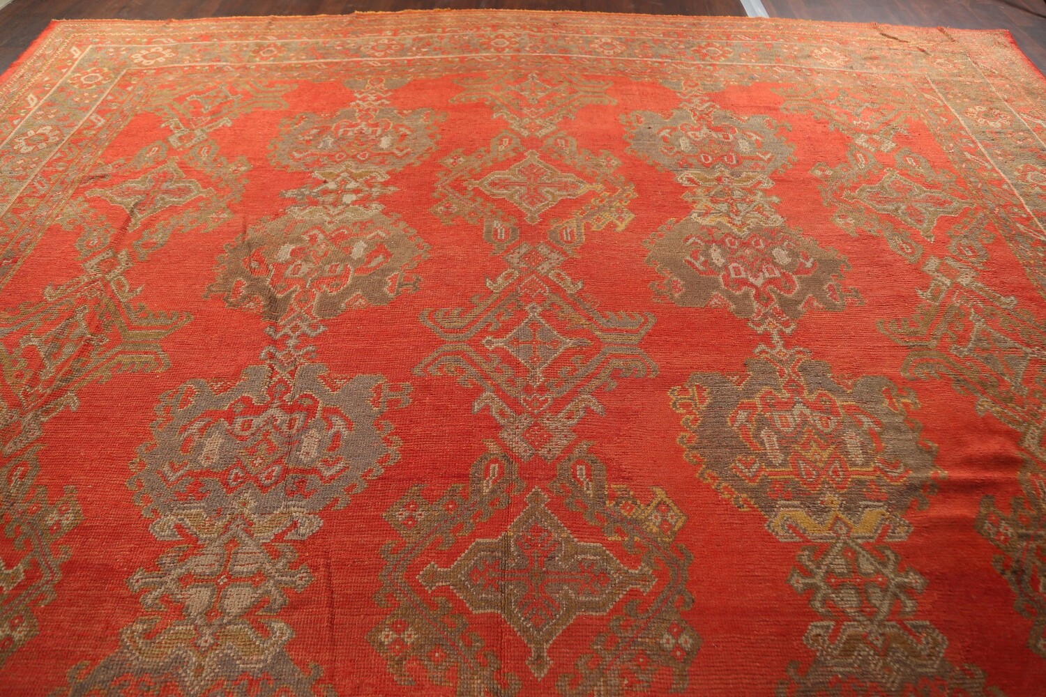 Pre-1900 Antique Vegetable Dye Oushak Turkish Area Rug 14x19