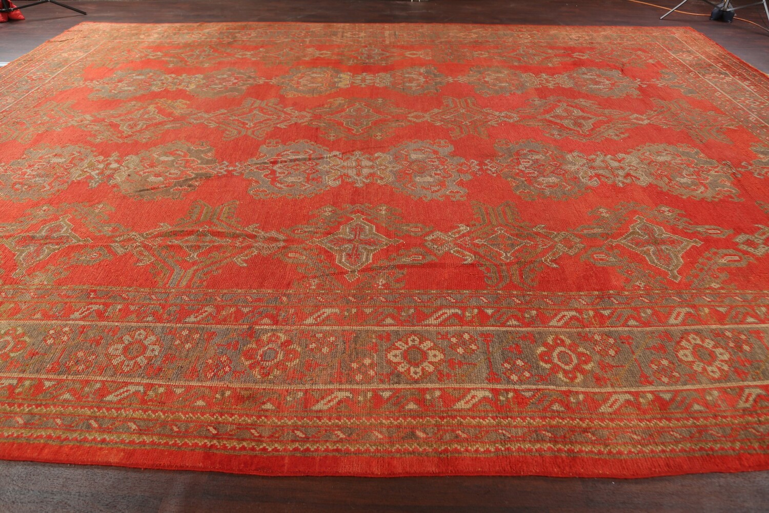 Pre-1900 Antique Vegetable Dye Oushak Turkish Area Rug 14x19