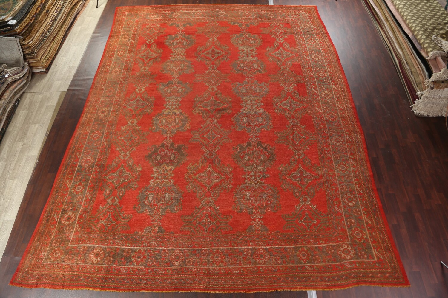 Pre-1900 Antique Vegetable Dye Oushak Turkish Area Rug 14x19