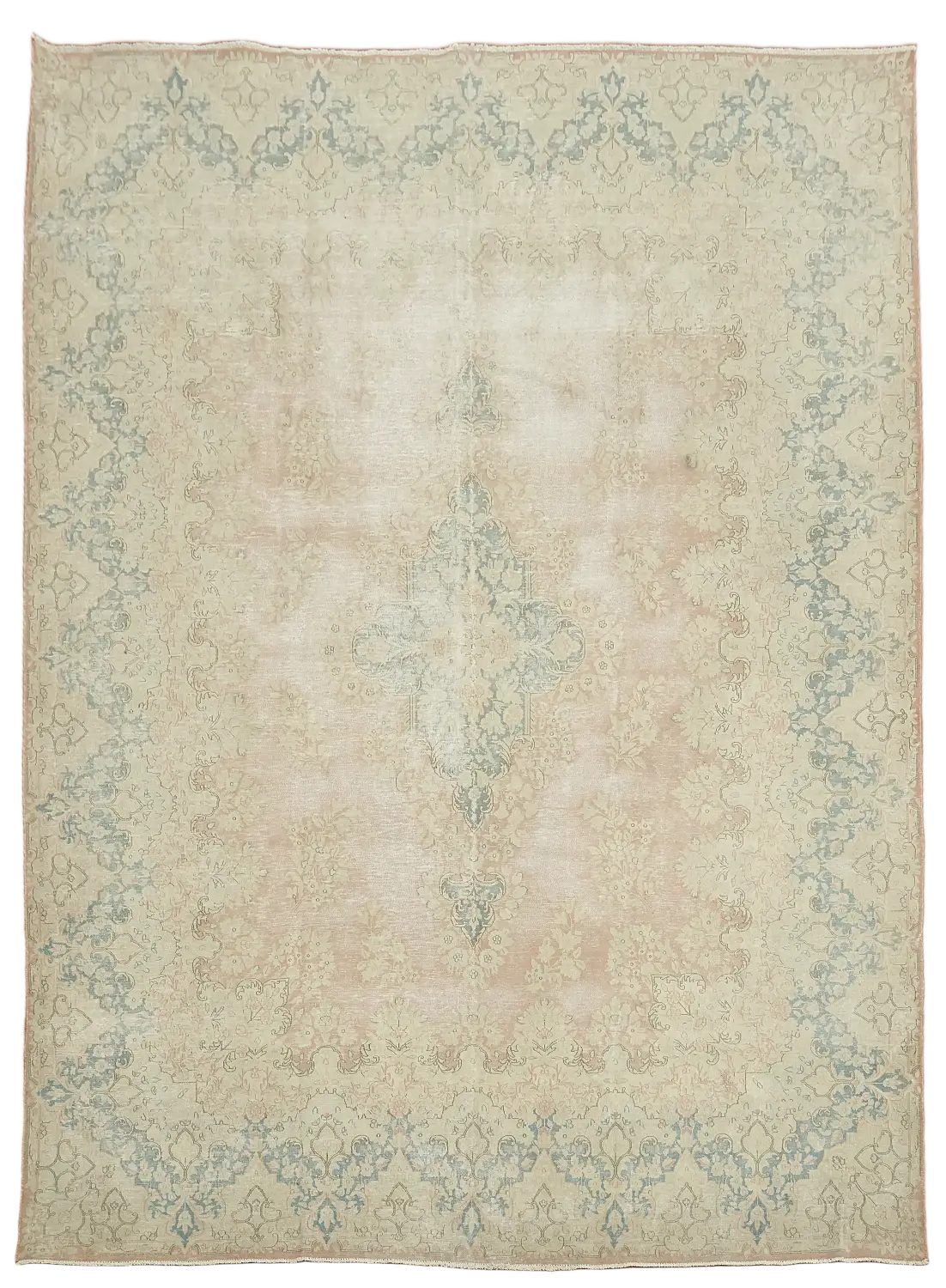 Muted Pale Pink Distressed Vintage Kerman Persian Area Rug 10x13