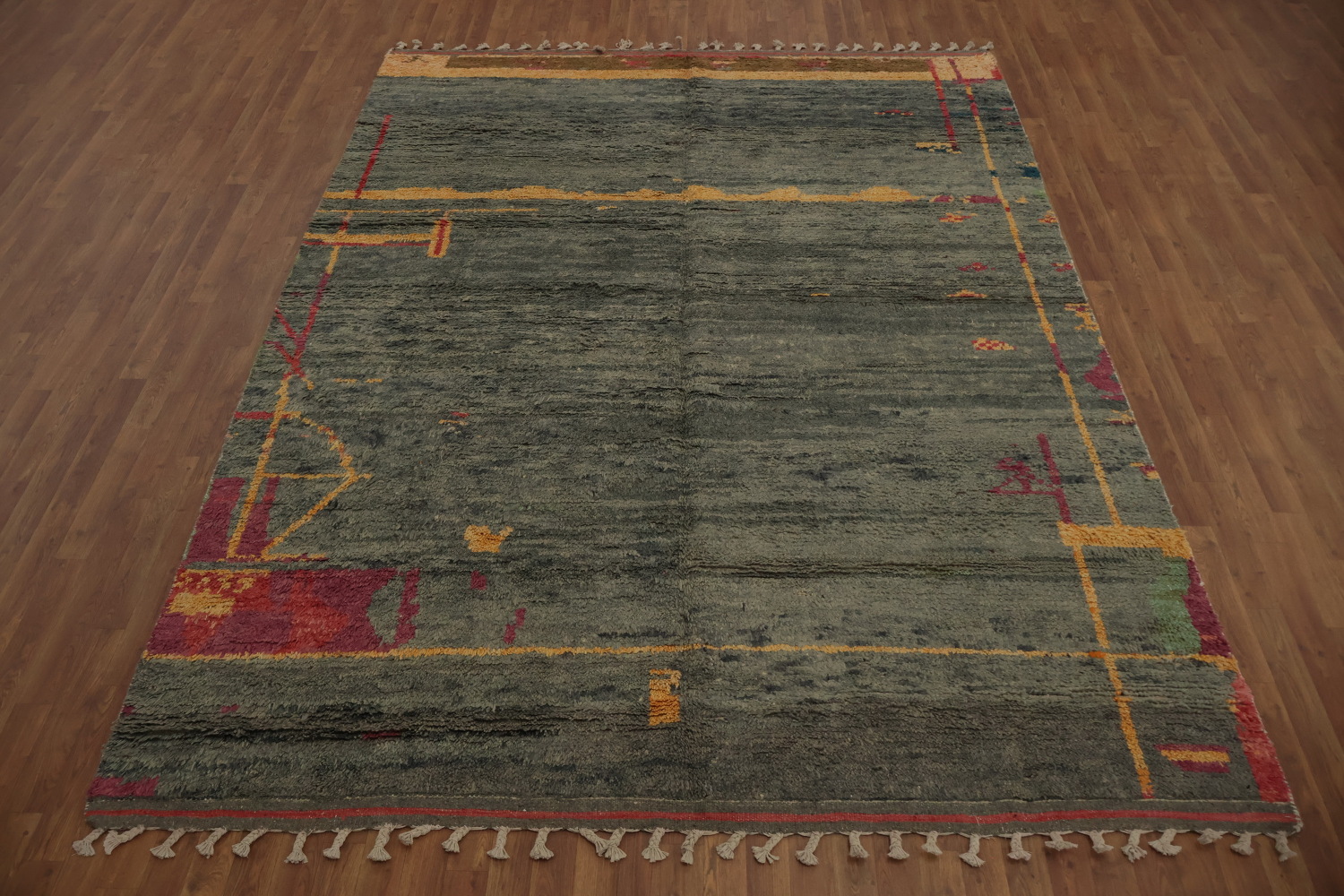 Elegant Moroccan Handmade Area Rug 8x11 Featuring Artistic Gold Details