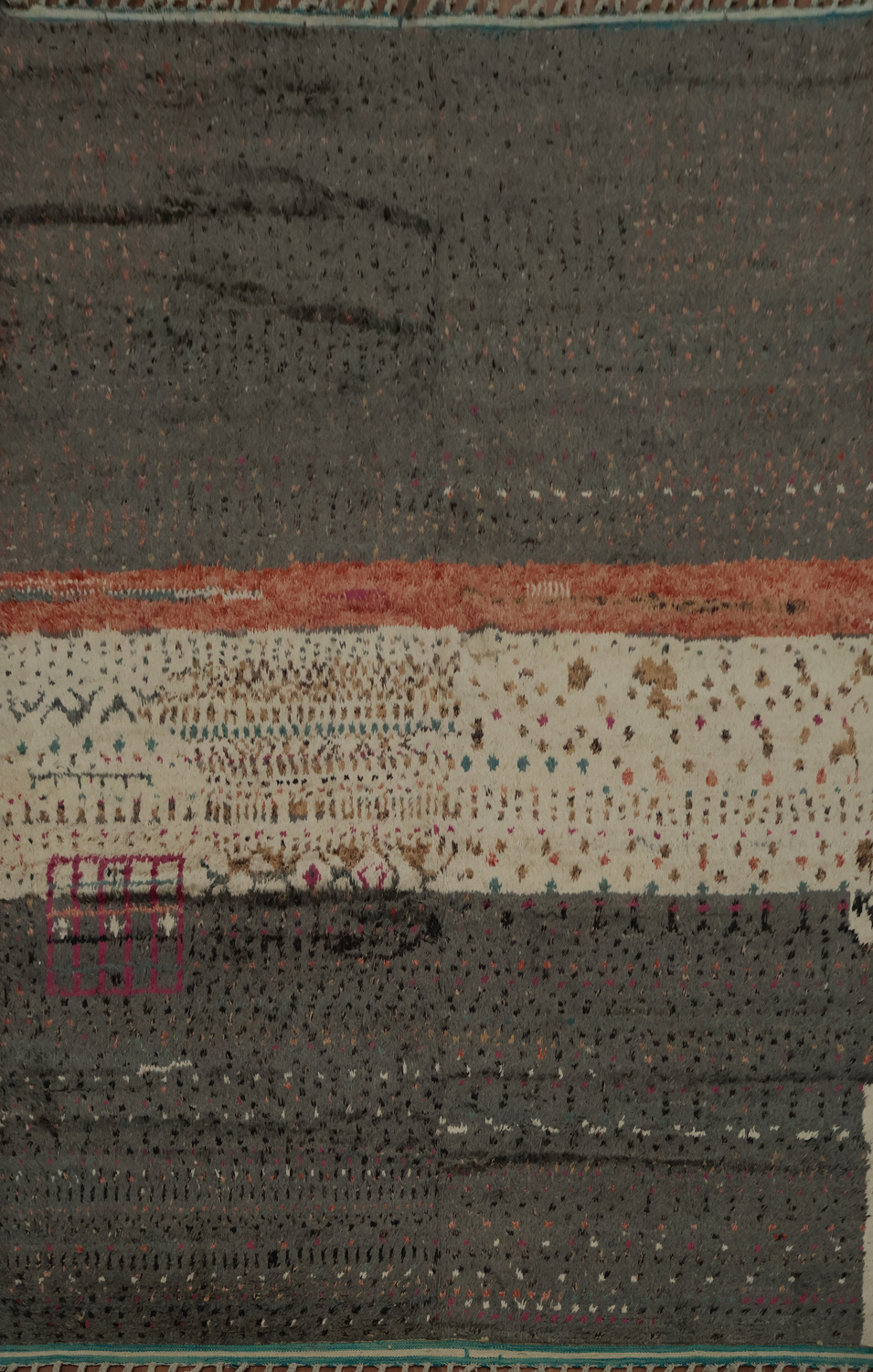 Rustic Handcrafted Moroccan Area Rug 9x13 Features Unique Textured Strips