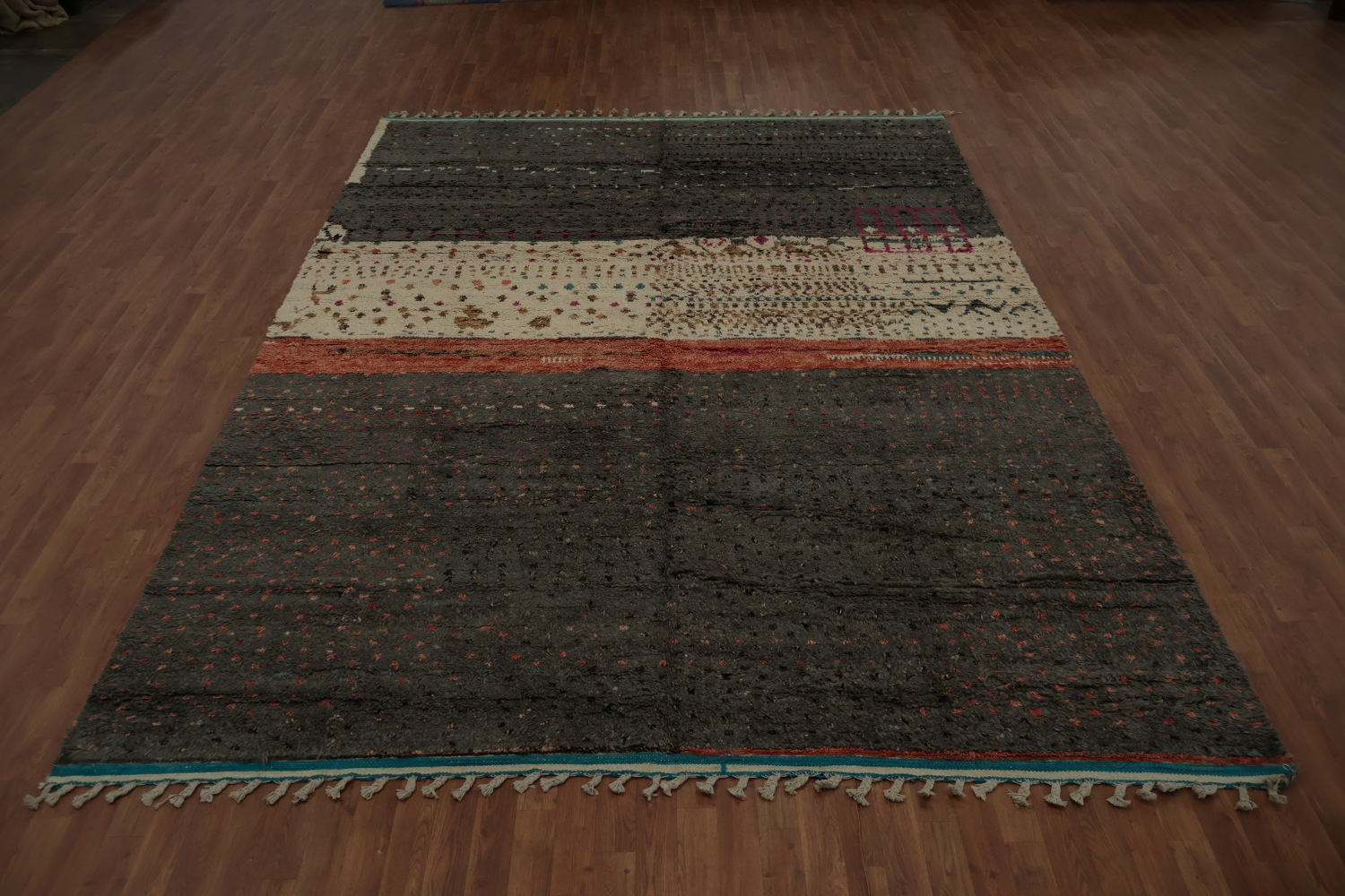 Rustic Handcrafted Moroccan Area Rug 9x13 Features Unique Textured Strips