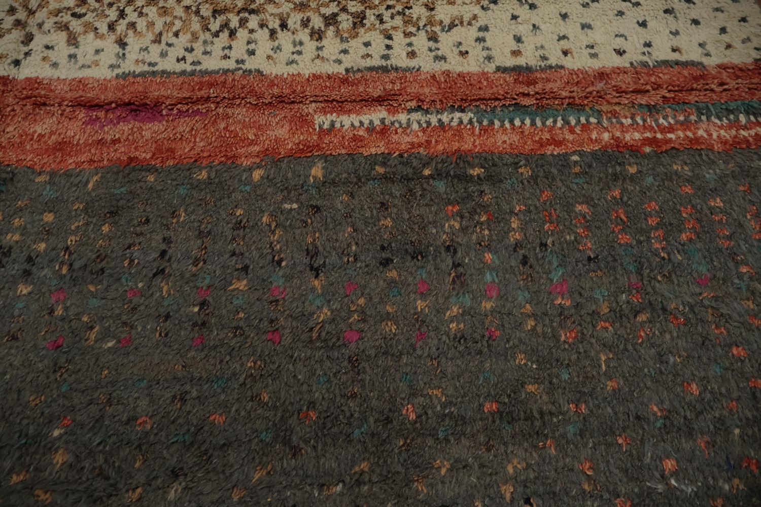 Rustic Handcrafted Moroccan Area Rug 9x13 Features Unique Textured Strips