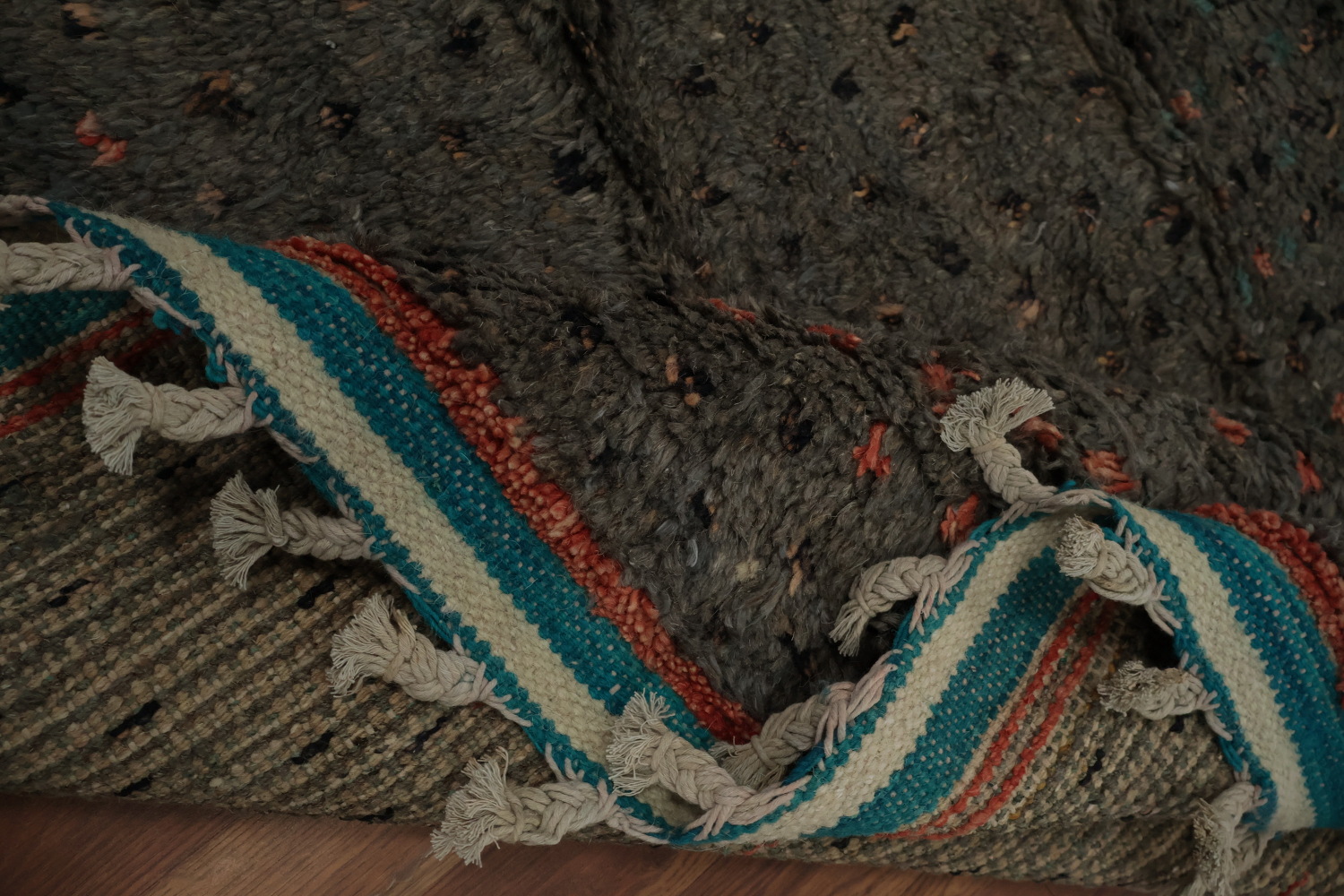 Rustic Handcrafted Moroccan Area Rug 9x13 Features Unique Textured Strips