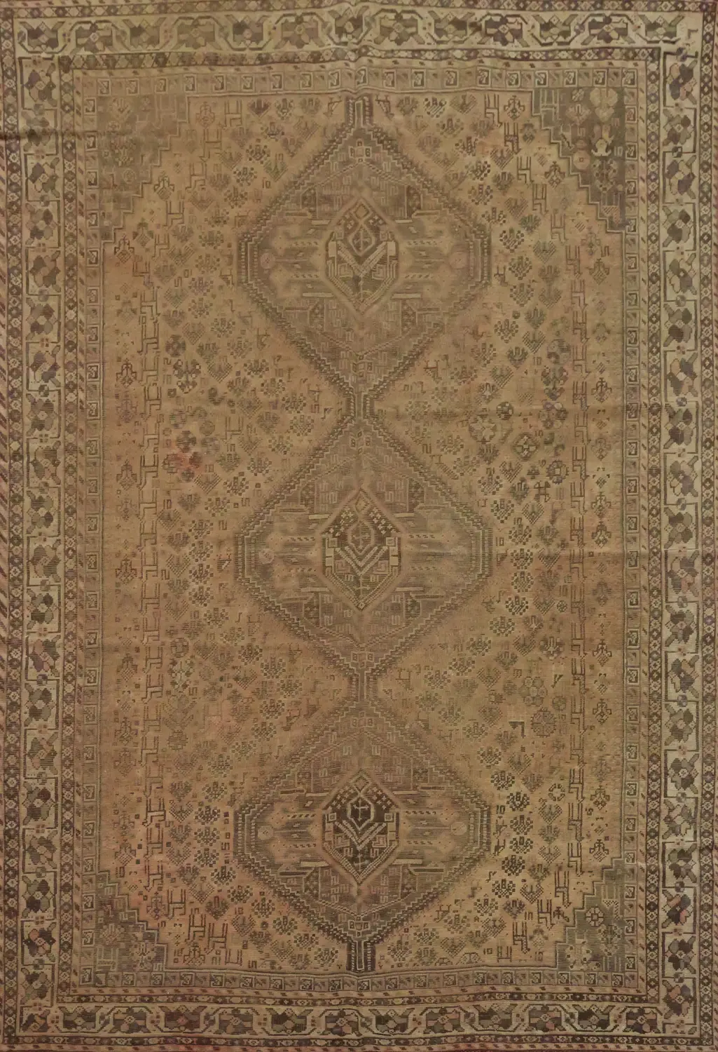 Antique Tribal Muted Color Shiraz Persian Area Rug 6'x9'