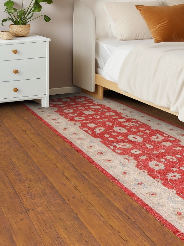 Vegetable Dye Red Peshawar Wool Runner Rug 3x9