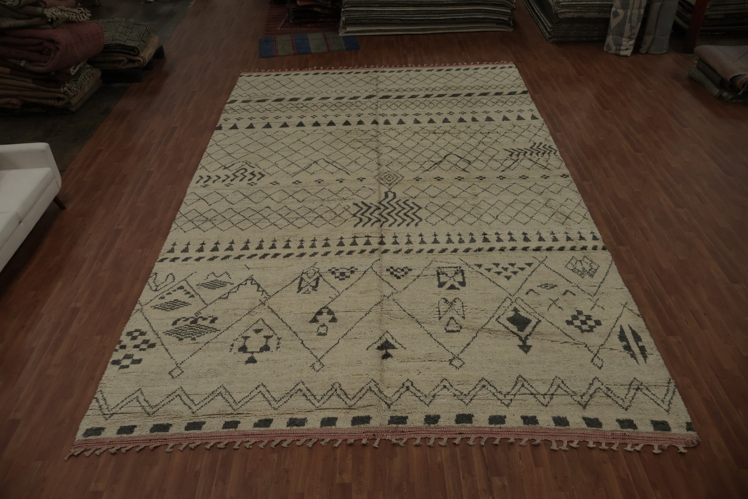 Artisanal Wool Moroccan Large Rug 12x19 with Authentic Tribal Aesthetics