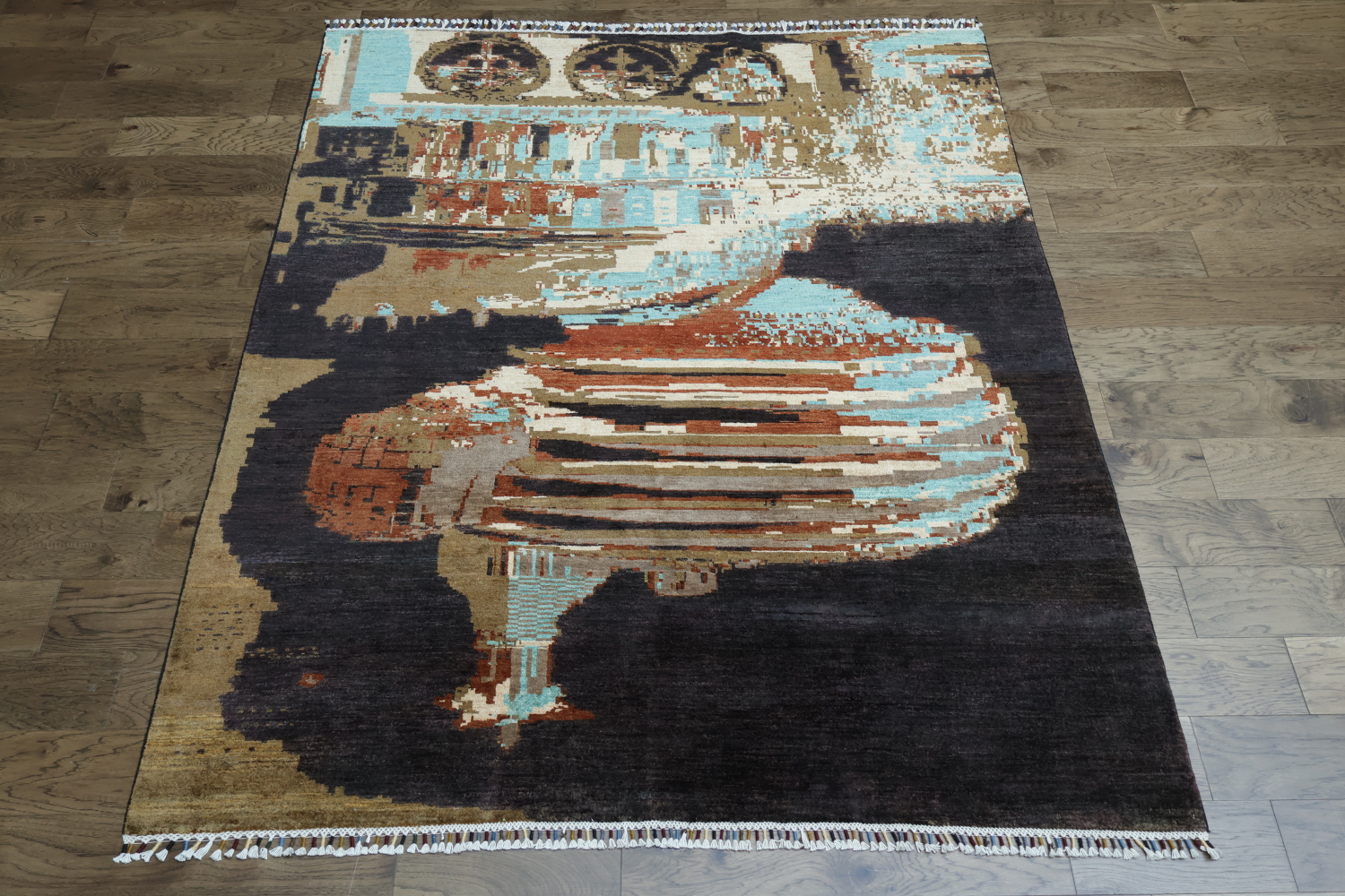 Modern Abstract Rug with Intriguing Geometric Patterns 6x8