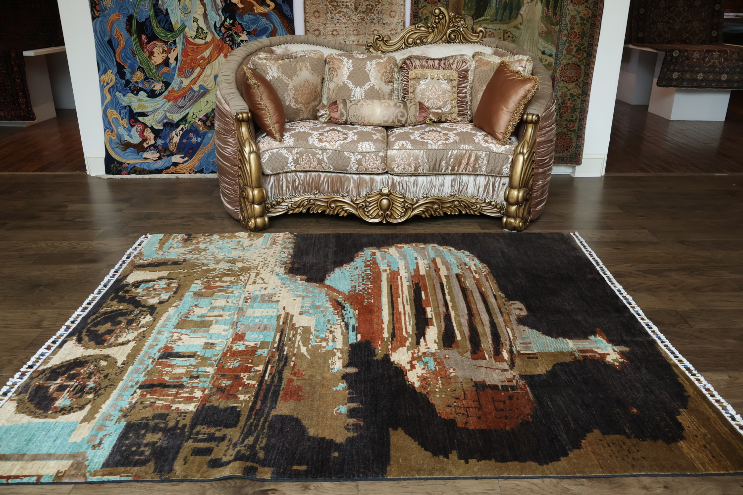 Modern Abstract Rug with Intriguing Geometric Patterns 6x8