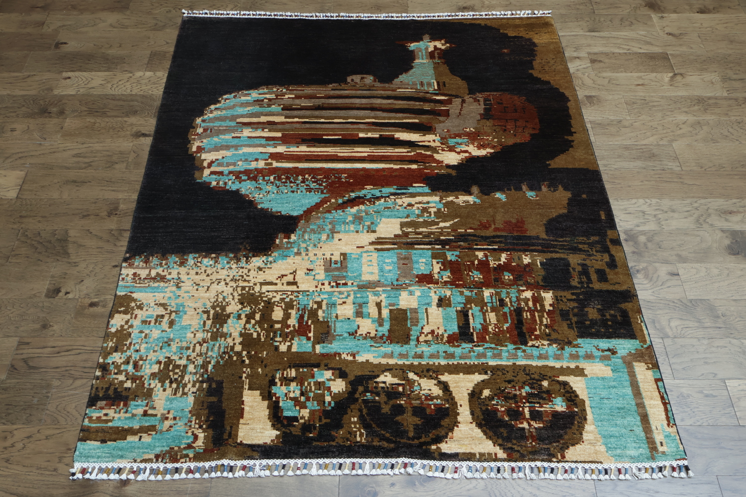 Modern Abstract Rug with Intriguing Geometric Patterns 6x8