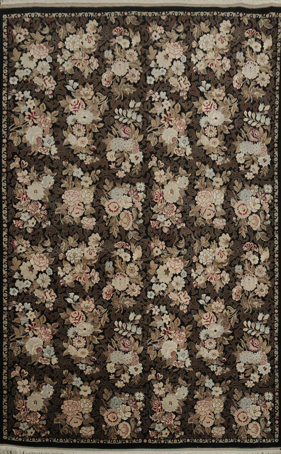 Black Floral Aubusson Area Rug 6x10