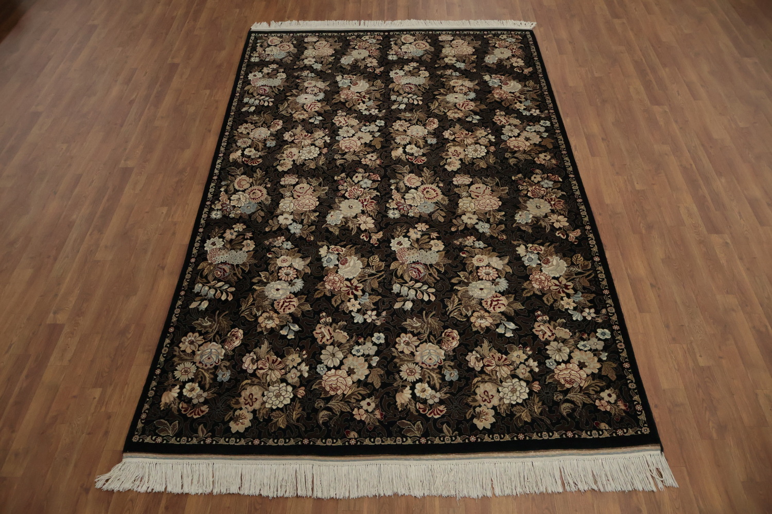 Black Floral Aubusson Area Rug 6x10