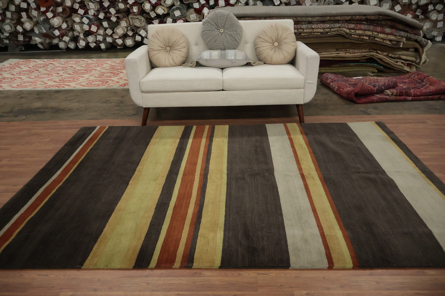 Contemporary Striped Nepalese Wool Area Rug 6x9