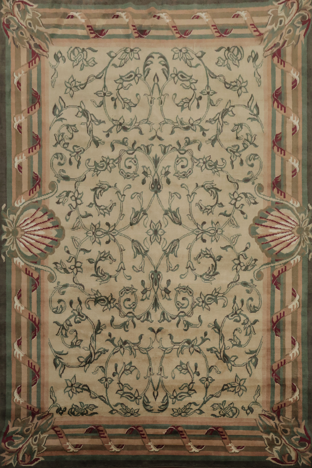 Traditional Nepalese Ornate Border Rug for Classic Home Interiors 9x12
