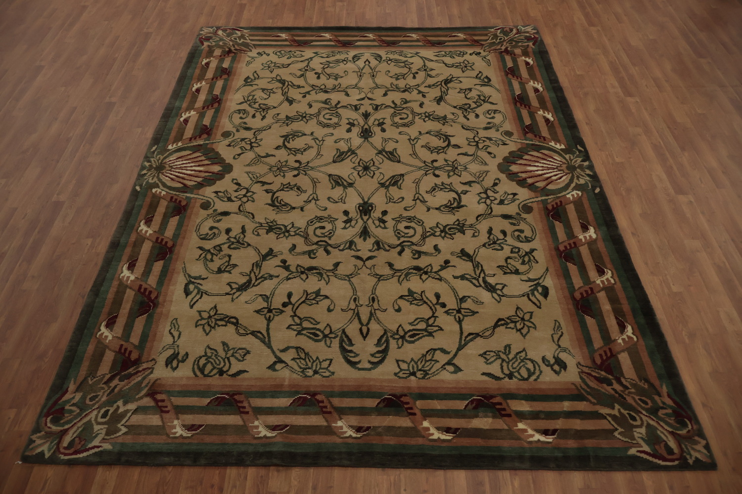 Traditional Nepalese Ornate Border Rug for Classic Home Interiors 9x12
