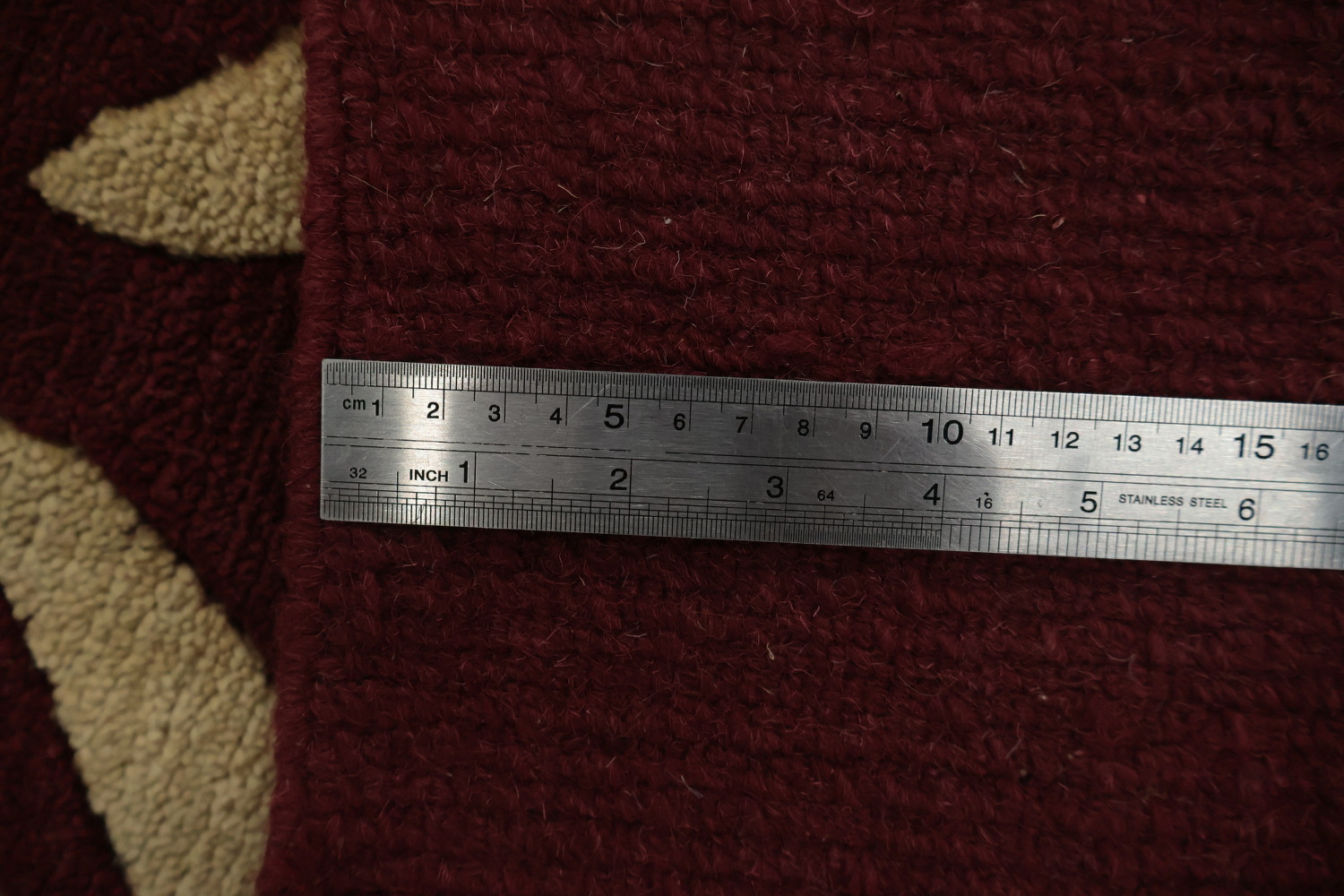 Bold Leaf Print Nepalese Rug in Maroon and Beige Tones 9x12