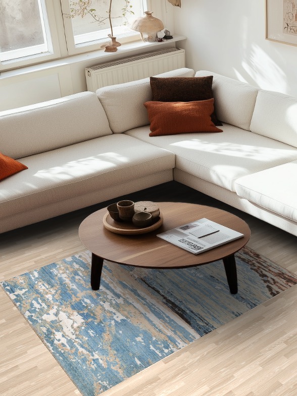 Vegetable Dye Abstract Wool Area Rug 4x6
