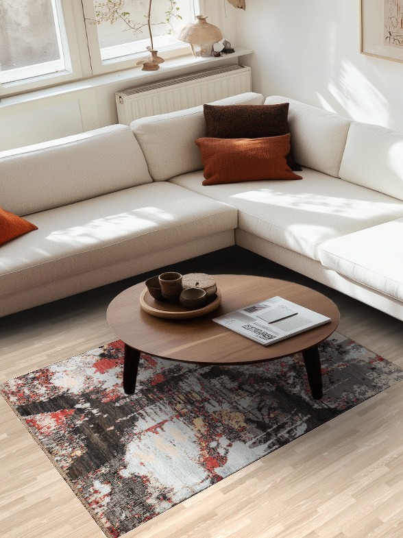 Vegetable Dye Abstract Wool Area Rug 4x6
