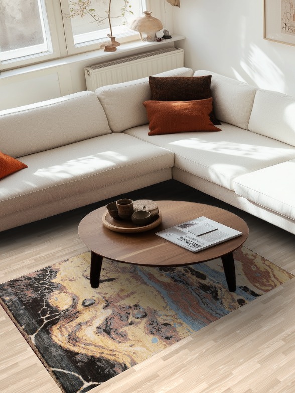 Vegetable Dye Abstract Wool Area Rug 4x6