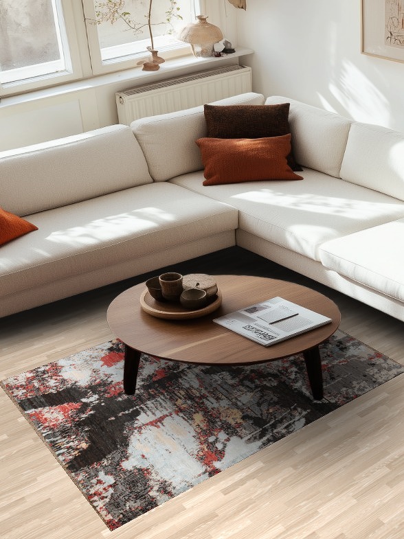 Vegetable Dye Abstract Wool Area Rug 4x6