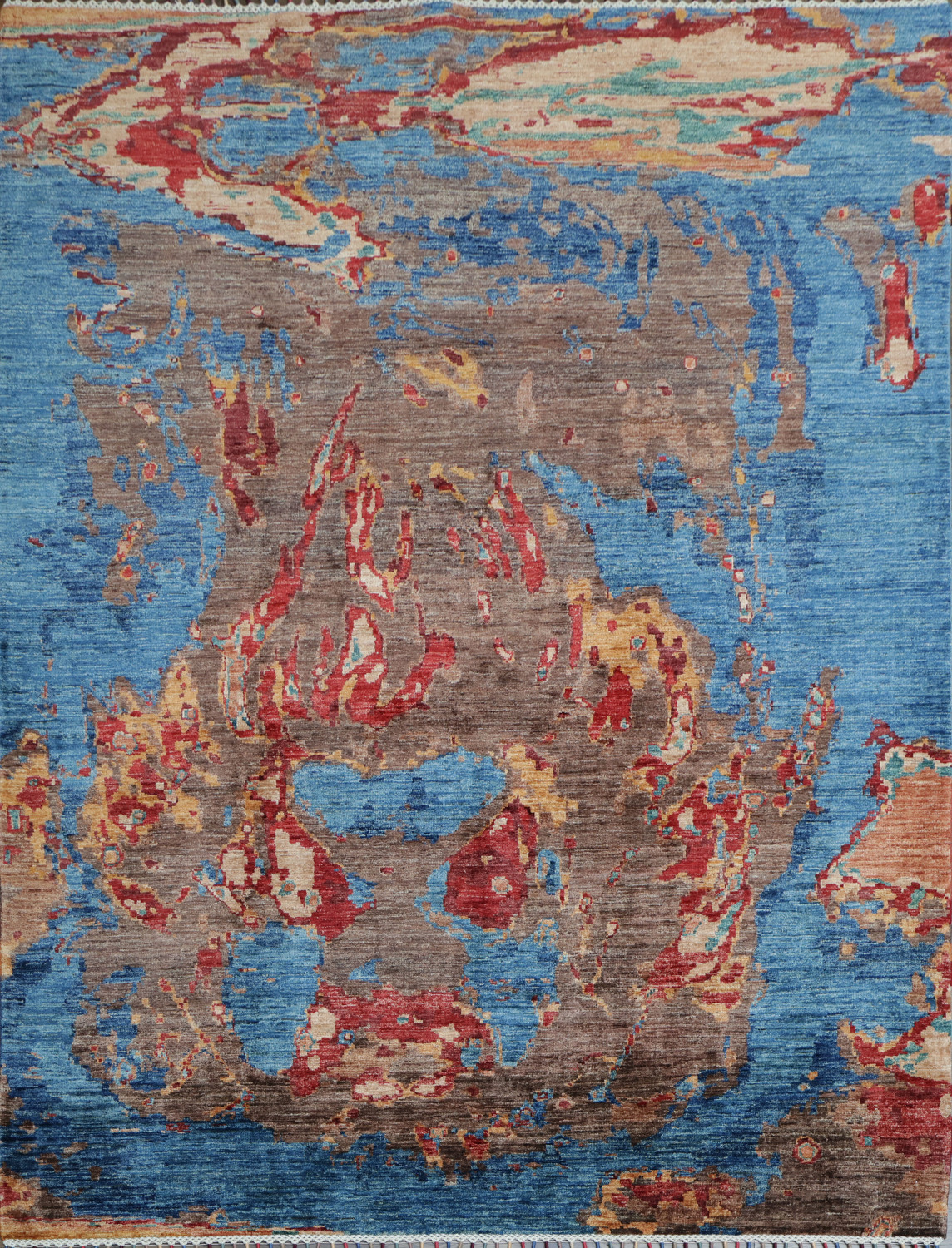 Bold Abstract Artwork Rug with Rich Blue and Red Hues 6x8
