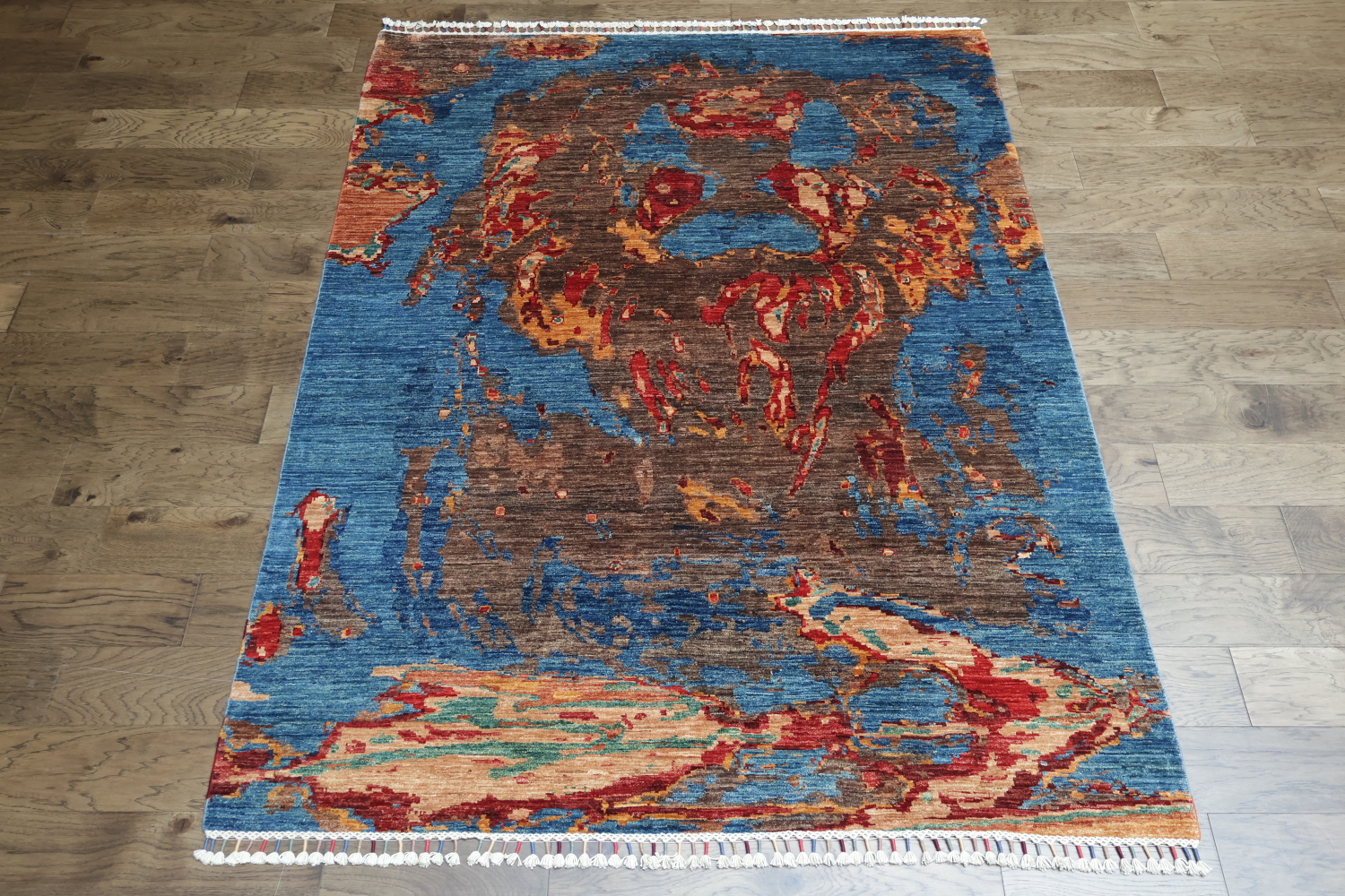 Bold Abstract Artwork Rug with Rich Blue and Red Hues 6x8