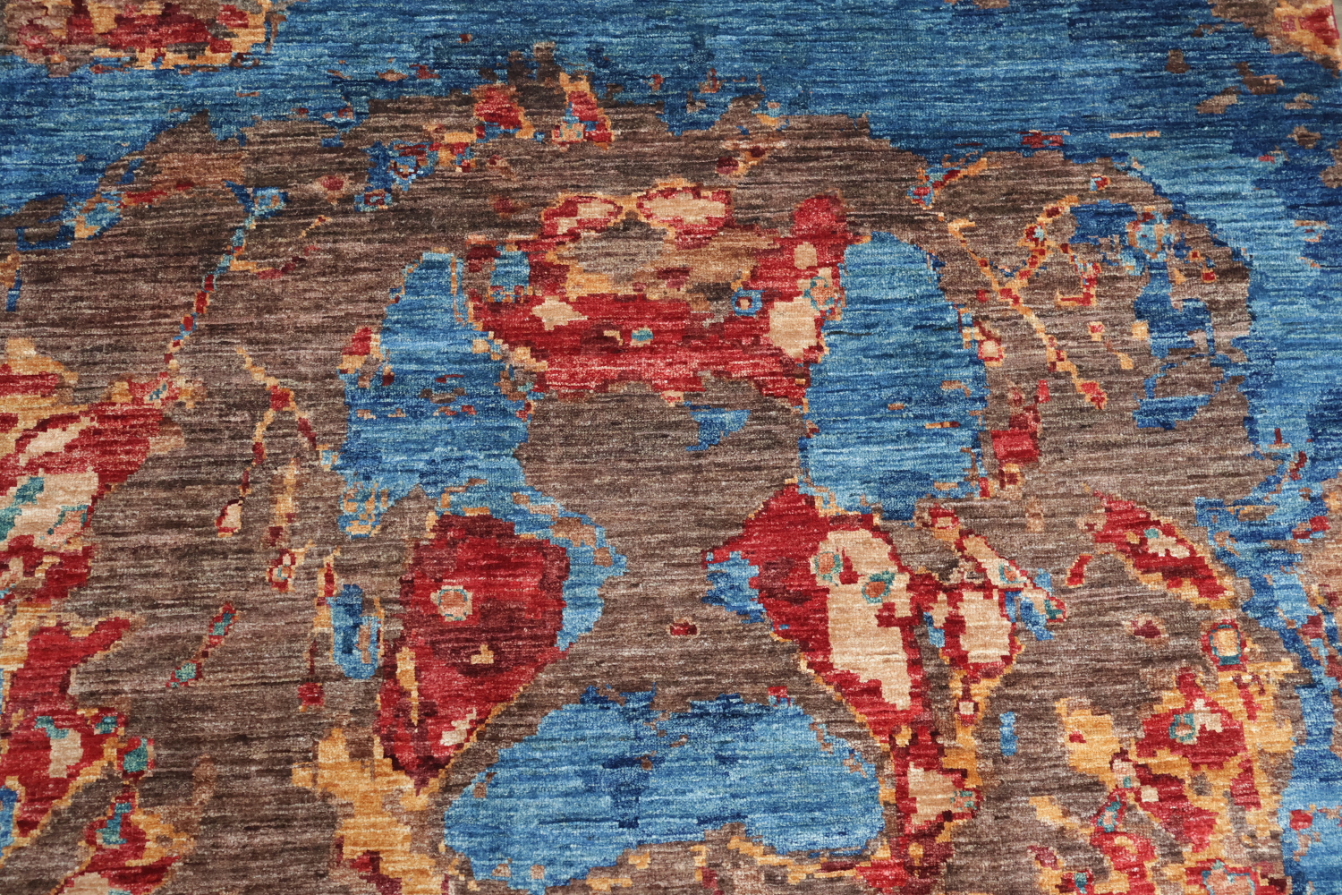 Bold Abstract Artwork Rug with Rich Blue and Red Hues 6x8