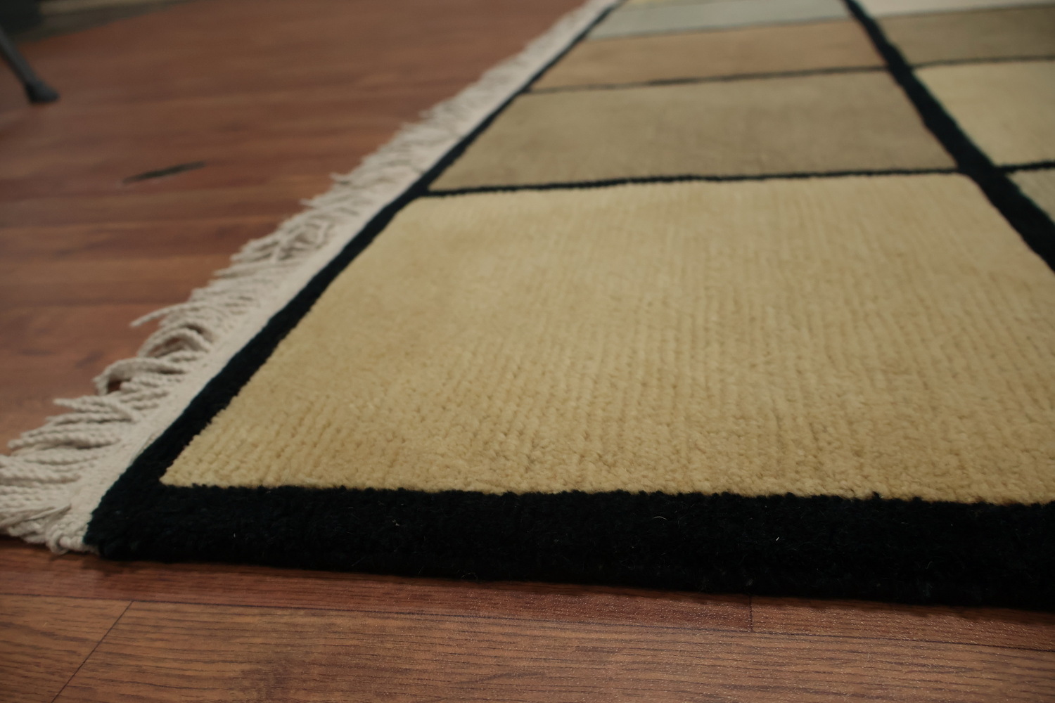 Earthy Toned Nepalese Blocks Stylish Checkered Rug 6x9