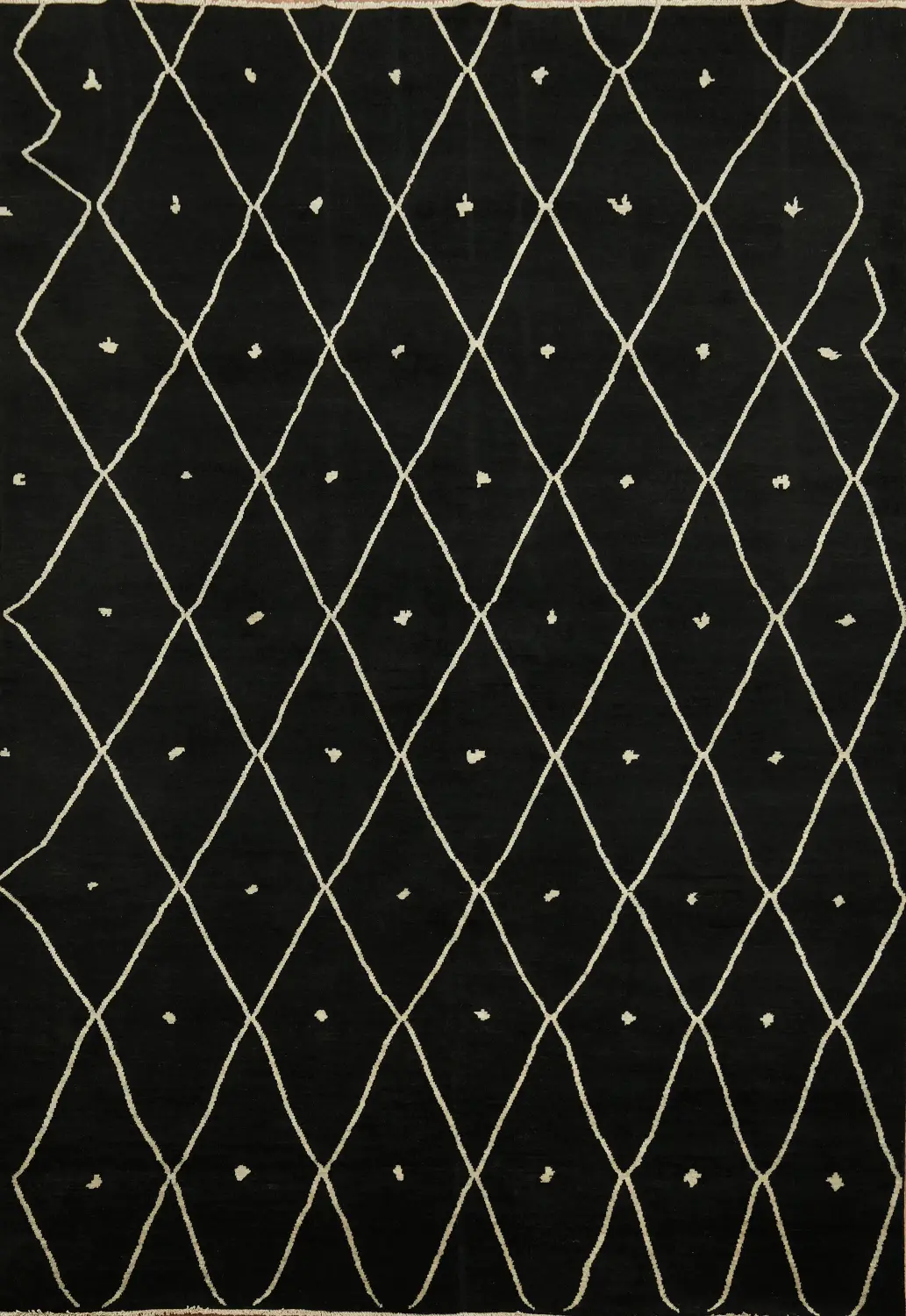 Luxury Black and White Modern Hand-made Trellis Wool Rug 7x10 ft