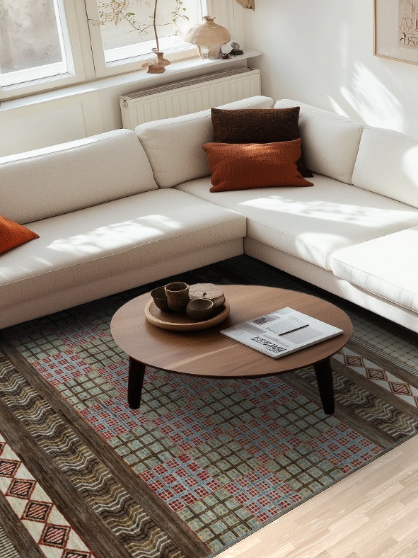 Warm and Inviting Ethnic Patterned Area Rug Design 7x9