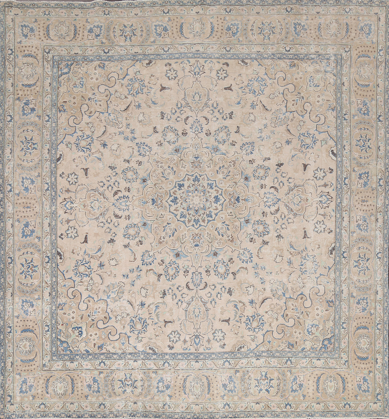 Square Distressed Mashad Persian Area Rug 10x10