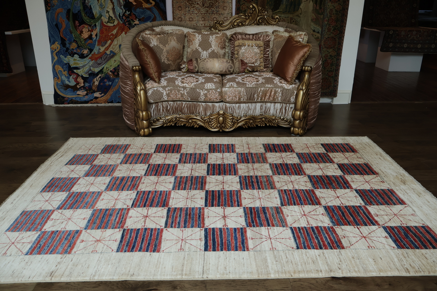 Sophisticated Striped and Geometric Checkered Area Rug  6x9