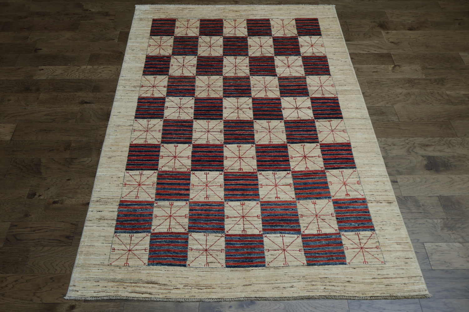 Sophisticated Striped and Geometric Checkered Area Rug  6x9