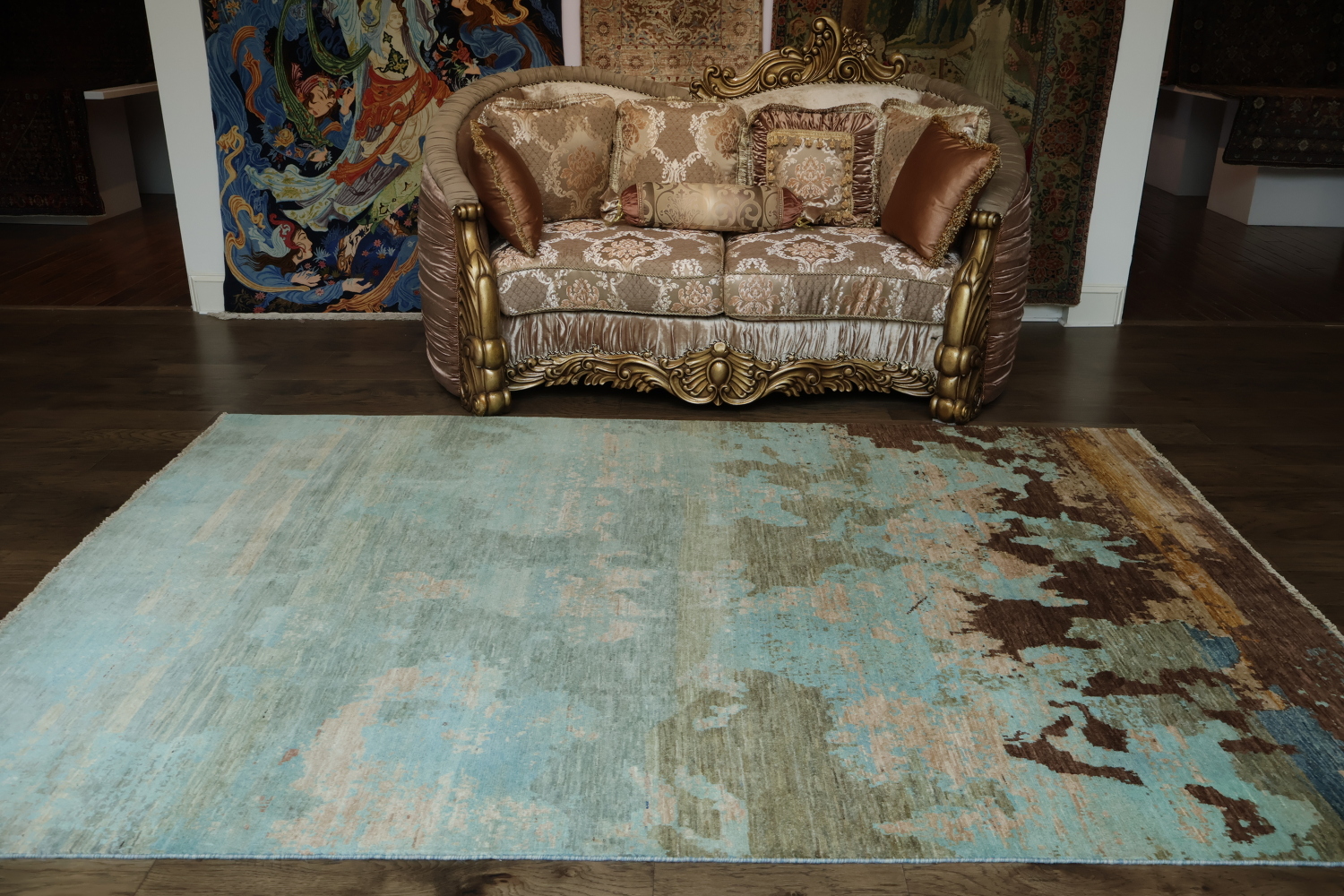 Abstract Artistic Blue Rug for a Modern Living Room Aesthetic 7x10