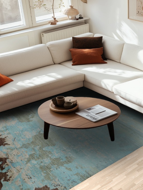 Abstract Artistic Blue Rug for a Modern Living Room Aesthetic 7x10