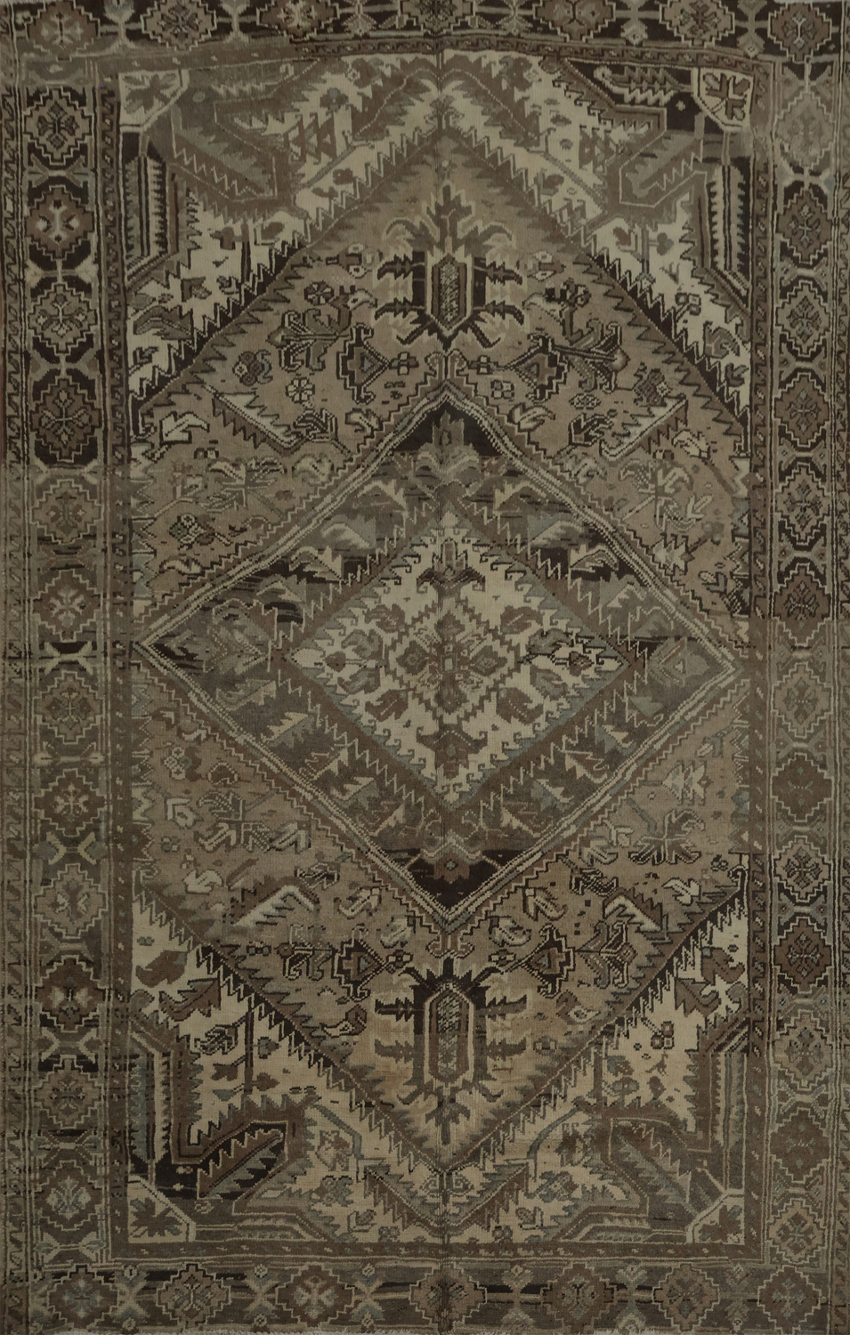 Vintage Geometric Distressed Heriz Persian Rug 7x9