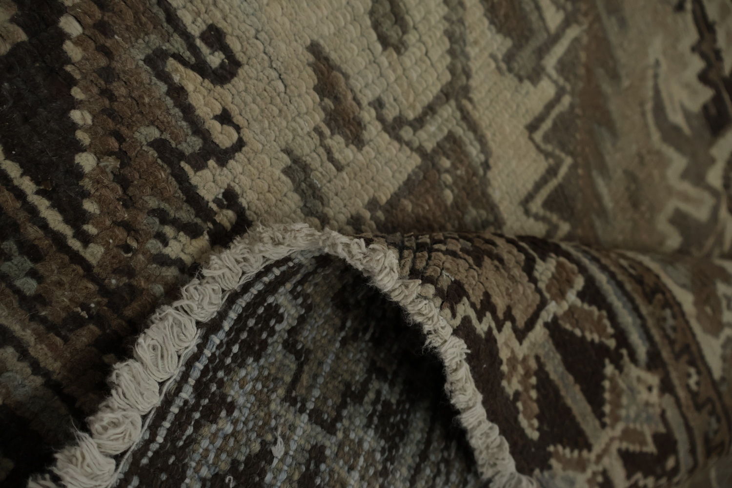 Vintage Geometric Distressed Heriz Persian Rug 7x9