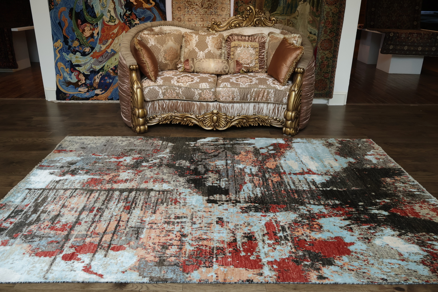 Modern Rug with Abstract Brushstroke Design 7x10