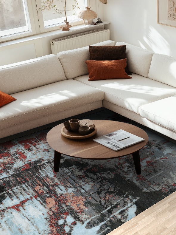 Modern Rug with Abstract Brushstroke Design 7x10