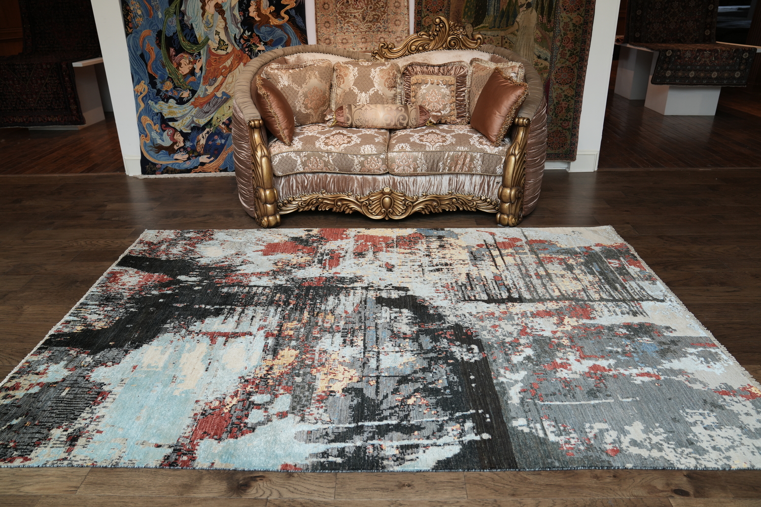 Vegetable Dye Wool/ Silk Abstract Oriental Area Rug 7x10
