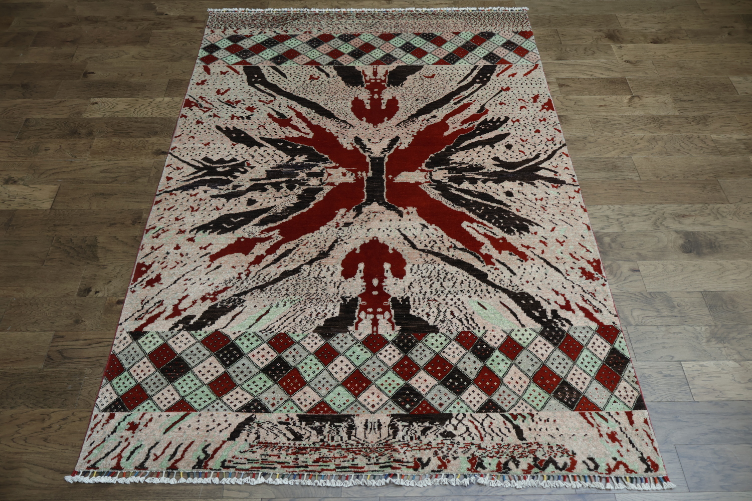 Modern Geometric Red and Black Patterned Accent Rug 7x10