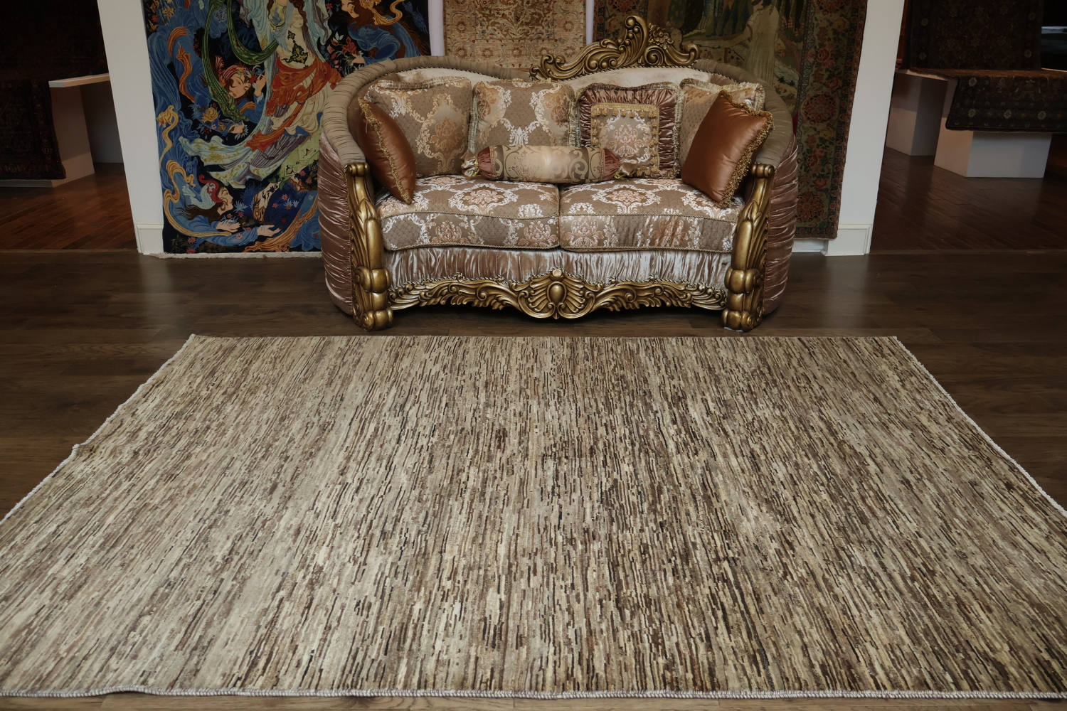 Brown Textured Striped Gabbeh Area Rug for Warm and Cozy Spaces 7x9