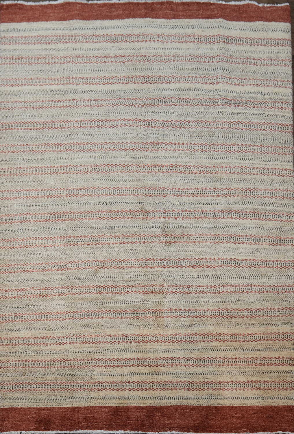 Stylish Khaki and Red Striped Rug Perfect for Living Spaces 5x8