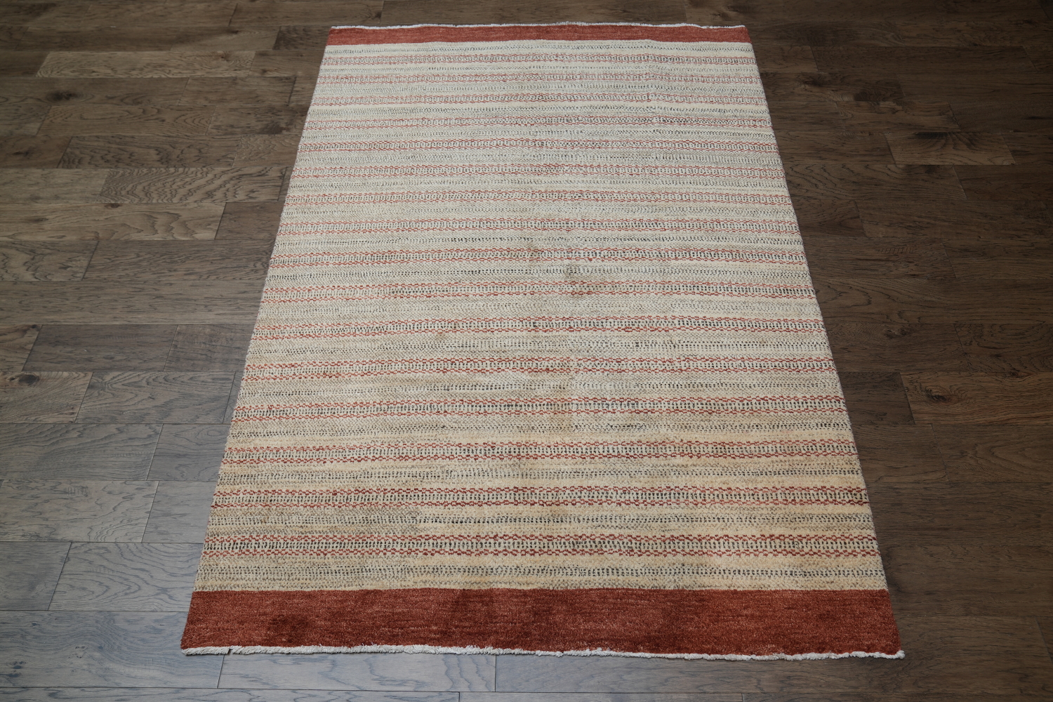 Stylish Khaki and Red Striped Rug Perfect for Living Spaces 5x8