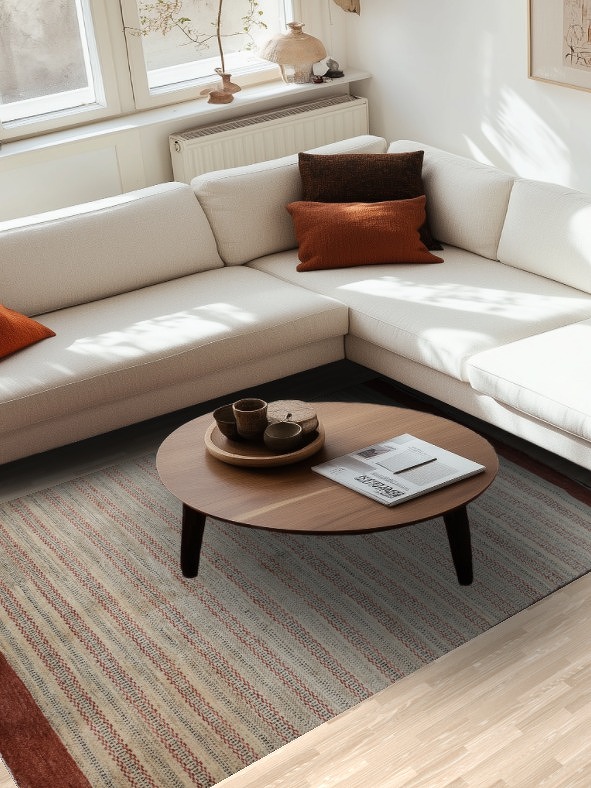 Stylish Khaki and Red Striped Rug Perfect for Living Spaces 5x8