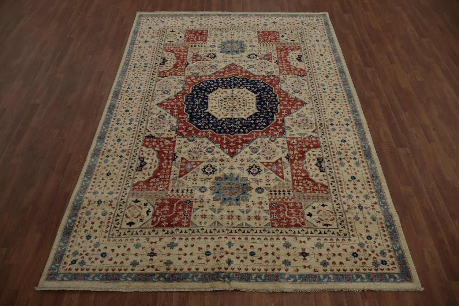 Artisan Khotan Vegetable Dye Area Rug 7x10 with Geometric Center