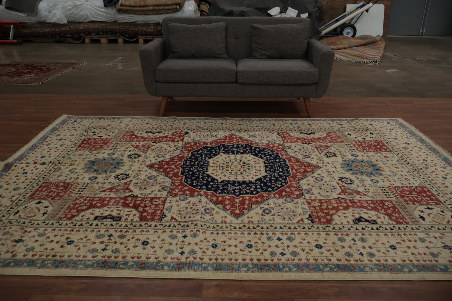 Artisan Khotan Vegetable Dye Area Rug 7x10 with Geometric Center